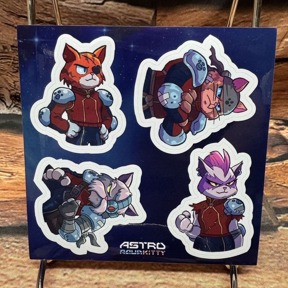 Astro Aqua Kitty Limited Run Games 4 Character Sticker Set LRG Exclusive Indie